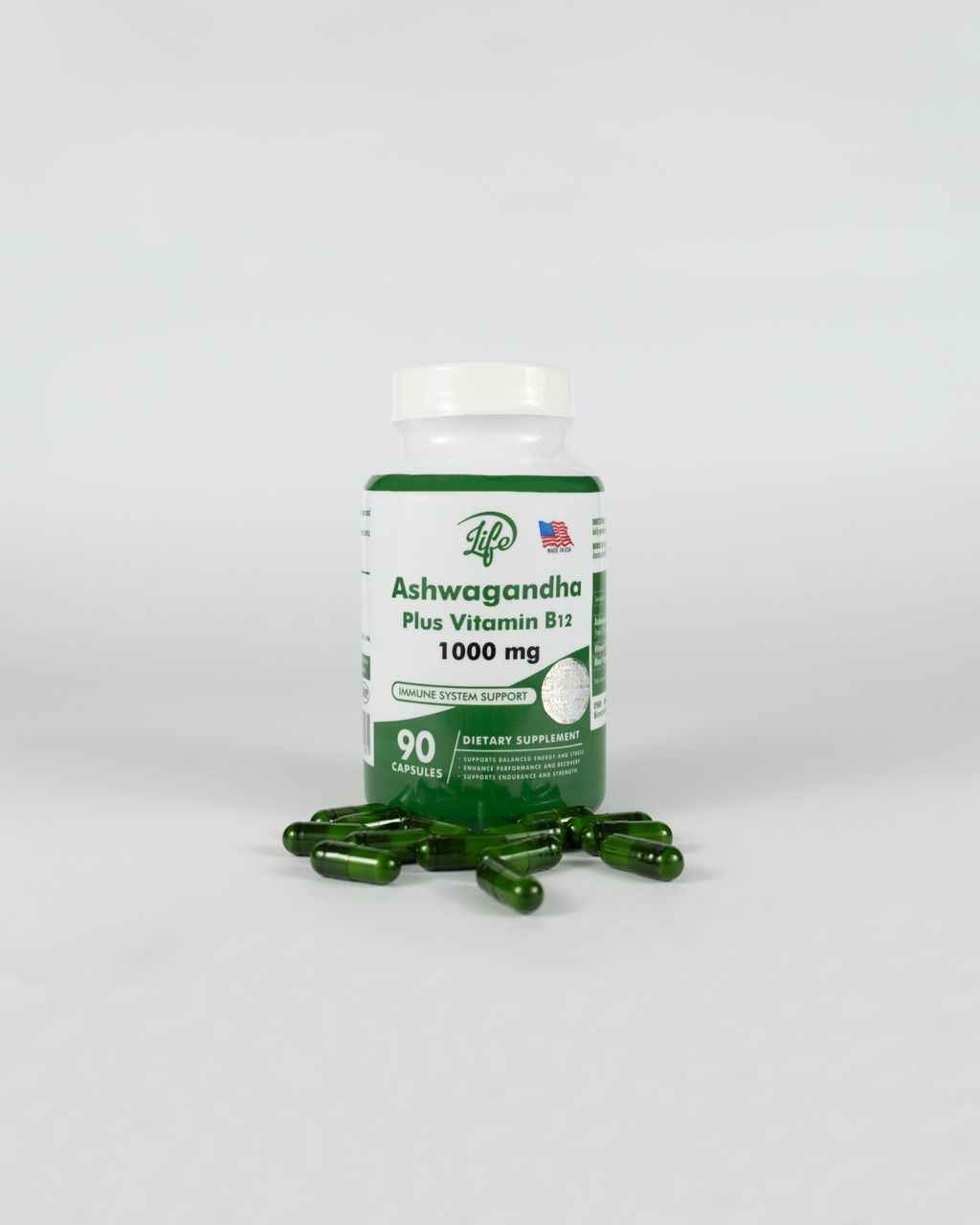 ASHAWAGANDA (BODEGA E) (GINSENG INDIO) + B12 X 90 CAPSULAS