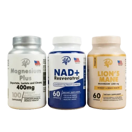 COMBO TRÍO VITALIDAD MÁXIMA (MAGNESIO+ MELENA DE LEON + NAD RESVERATROL)